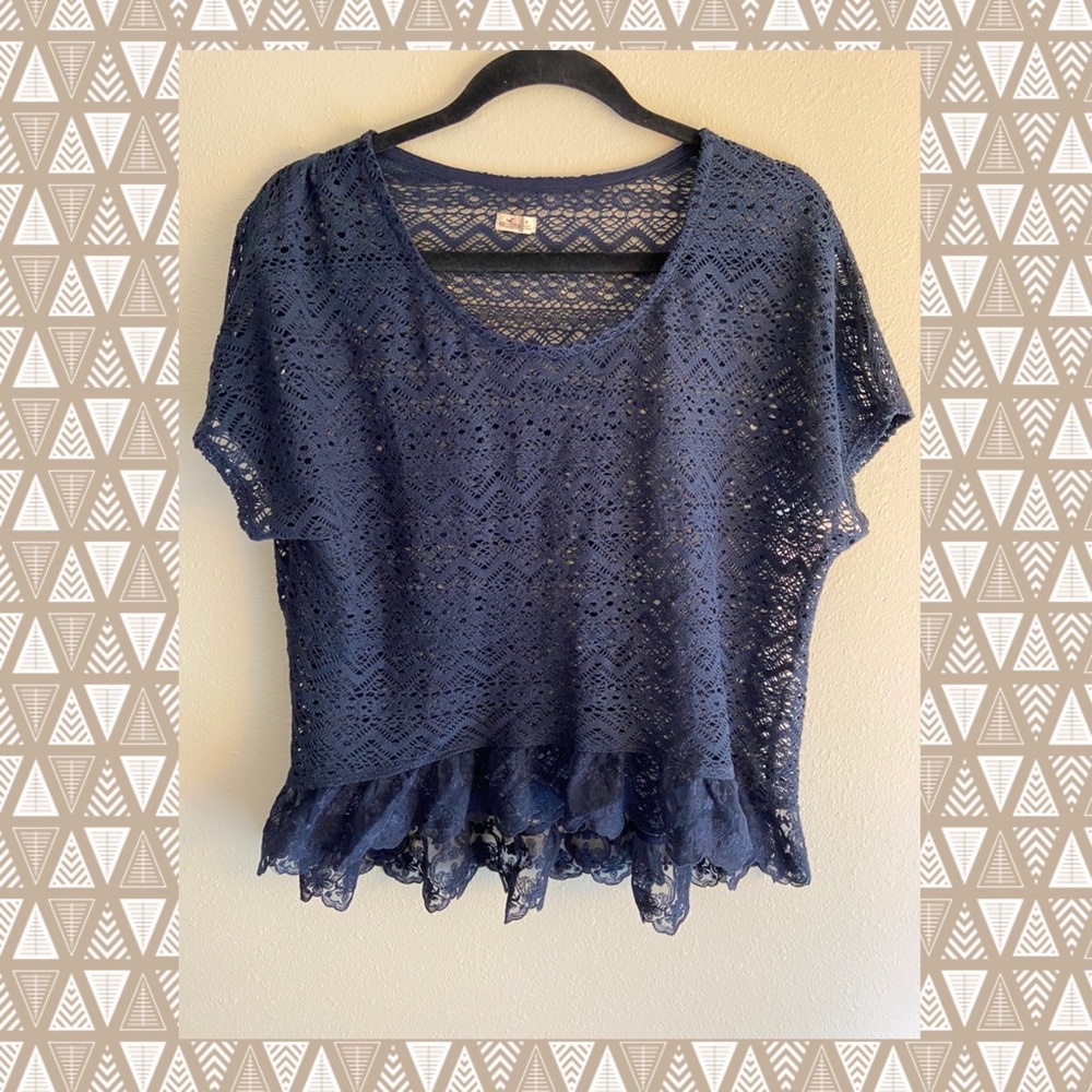 Hollister Crochet Navy Blouse | Medium